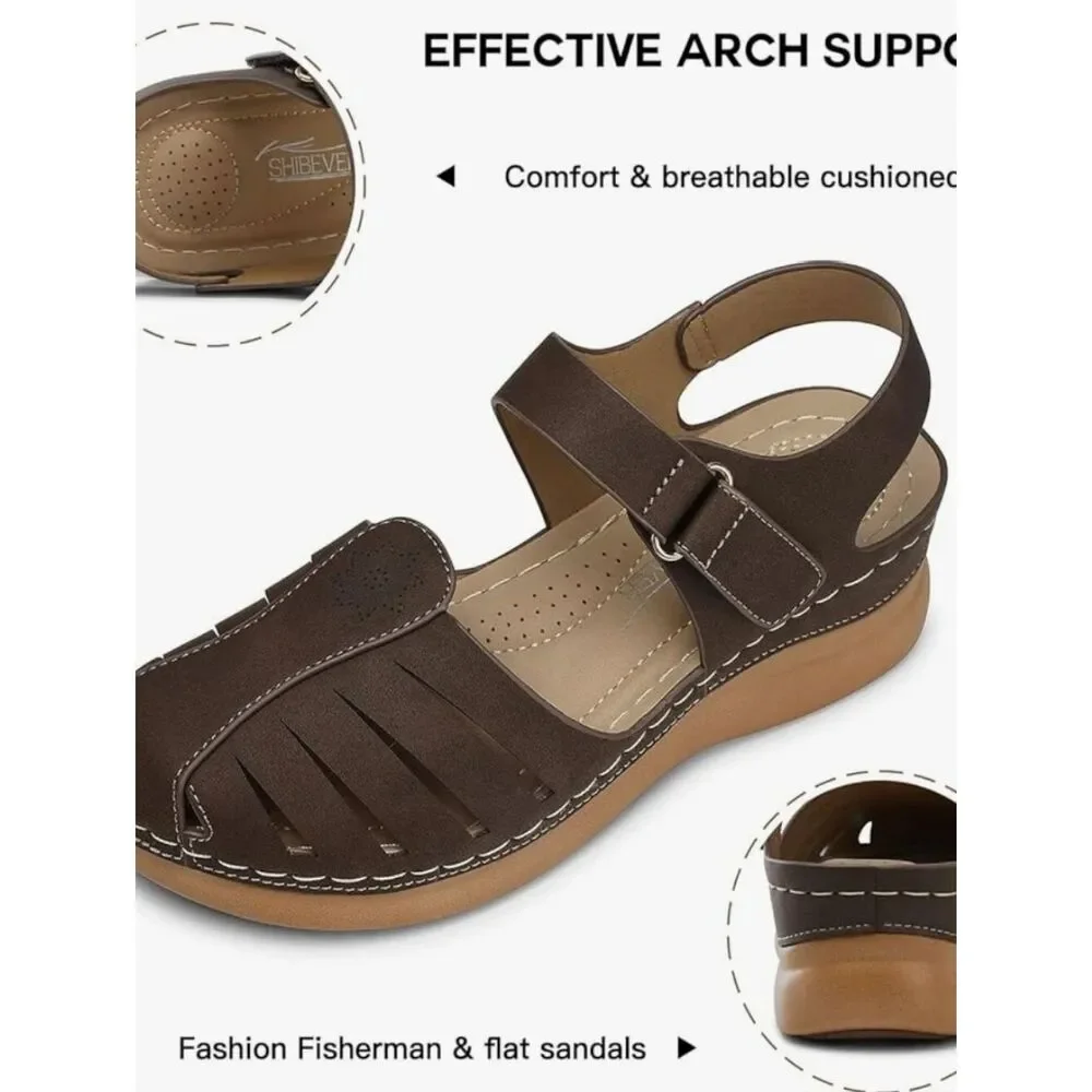 Bohemian Women's Taupe Slingback Closed Toe Flat Sandals